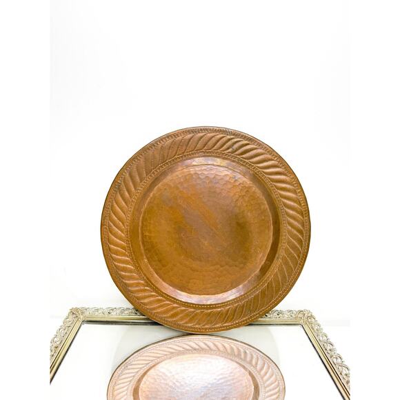 Large Round Copper Serving Tray - Vintage Plant or Drink Tray - Picture 2 of 8